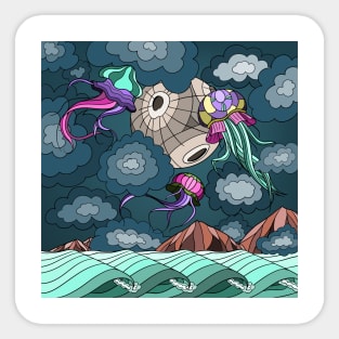 Flying trippy jellyfish Sticker